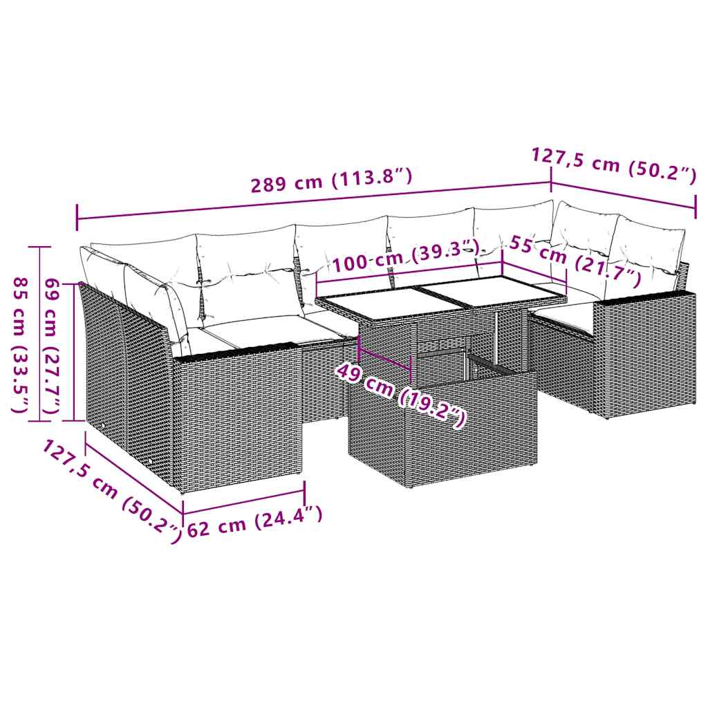 Set Divano da Giardino 8pz con Cuscini Grigio Chiaro Polyrattan | homemem39