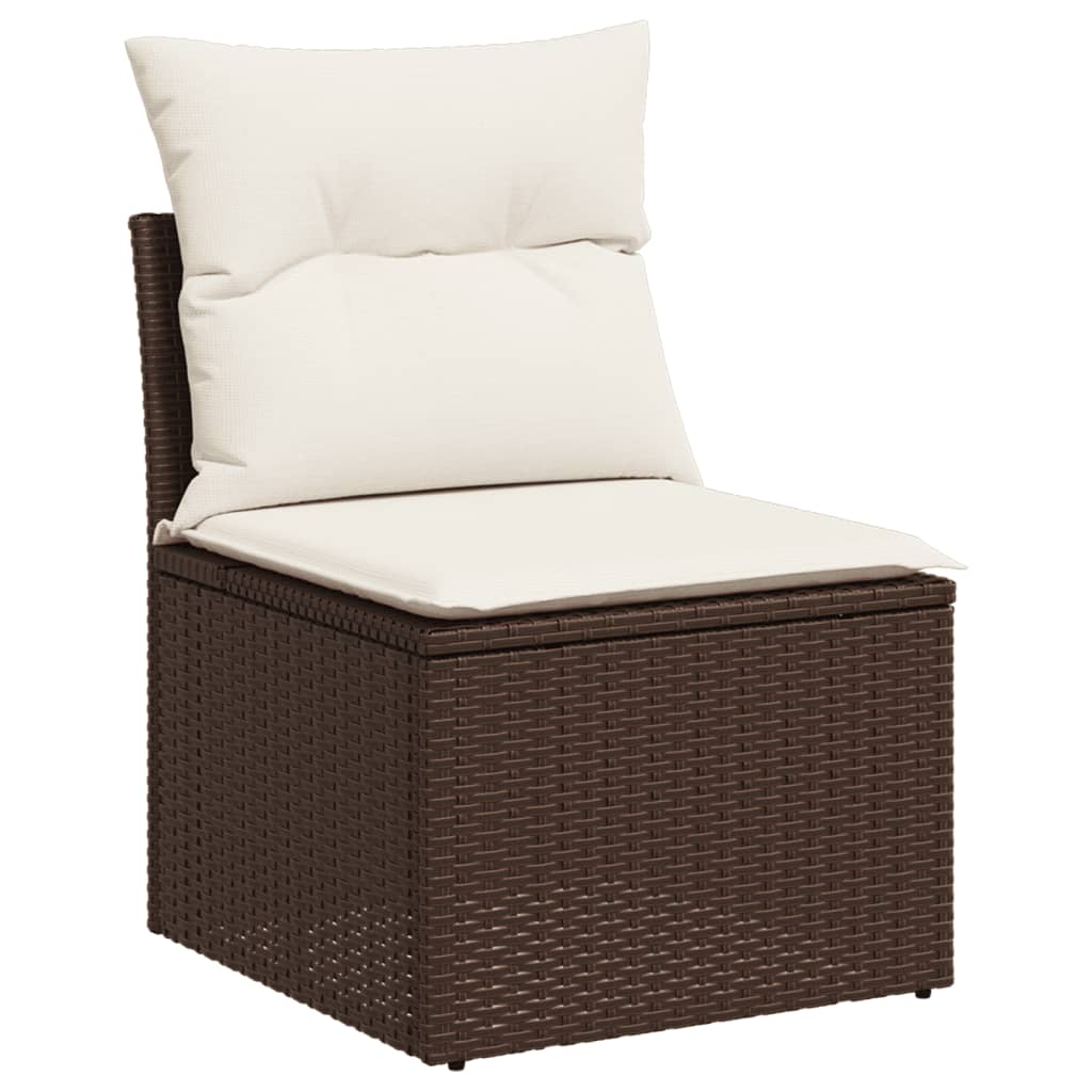 8 pc Garden Sofa Set with Brown Polyrattan Cushions