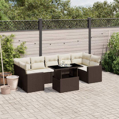 8 pc Garden Sofa Set with Brown Polyrattan Cushions