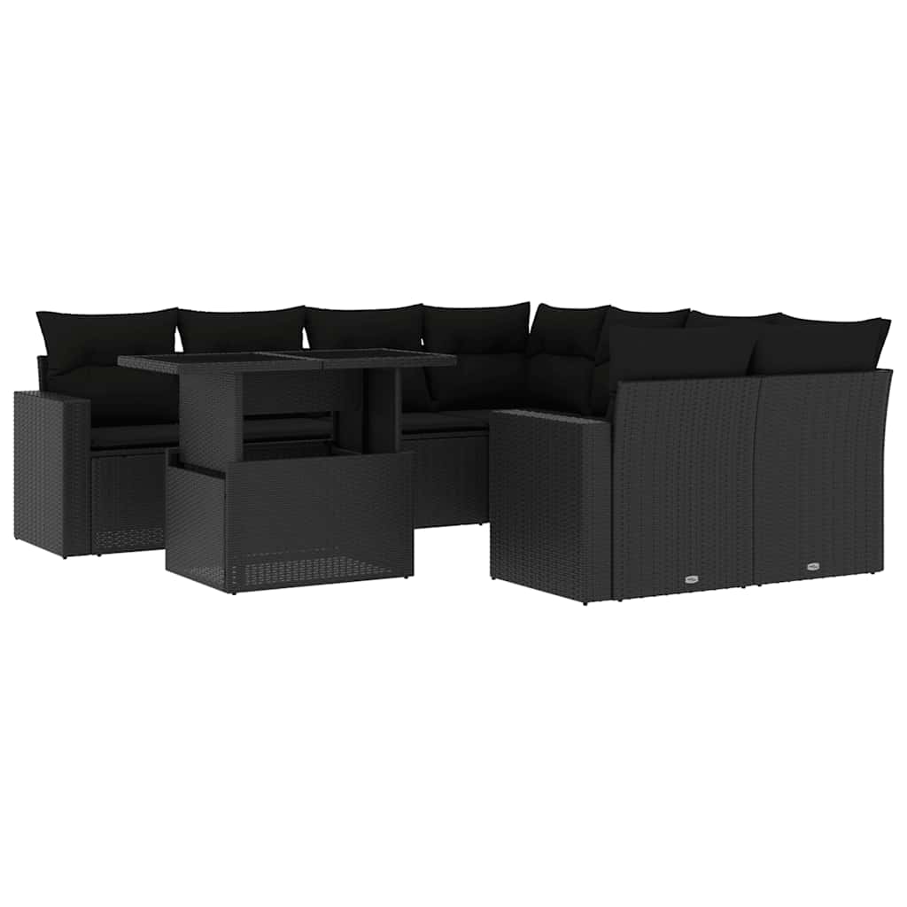 Set Divani da Giardino 9 pz con Cuscini Nero in Polyrattan - homemem39