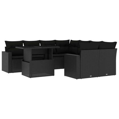 Set Divani da Giardino 9 pz con Cuscini Nero in Polyrattan - homemem39
