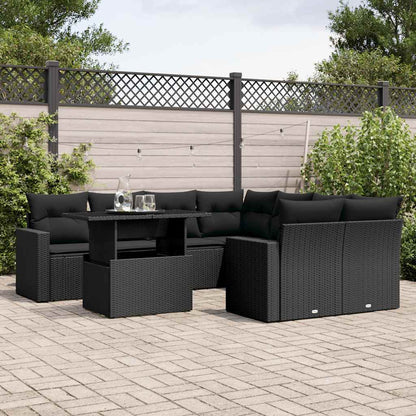 Set Divani da Giardino 9 pz con Cuscini Nero in Polyrattan - homemem39