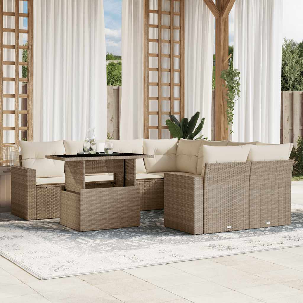 Set Divano da Giardino 9 pz con Cuscini Beige in Polyrattan - homemem39