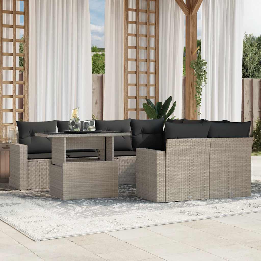 Set Divano da Giardino 9pz con Cuscini Grigio Chiaro Polyrattan - homemem39