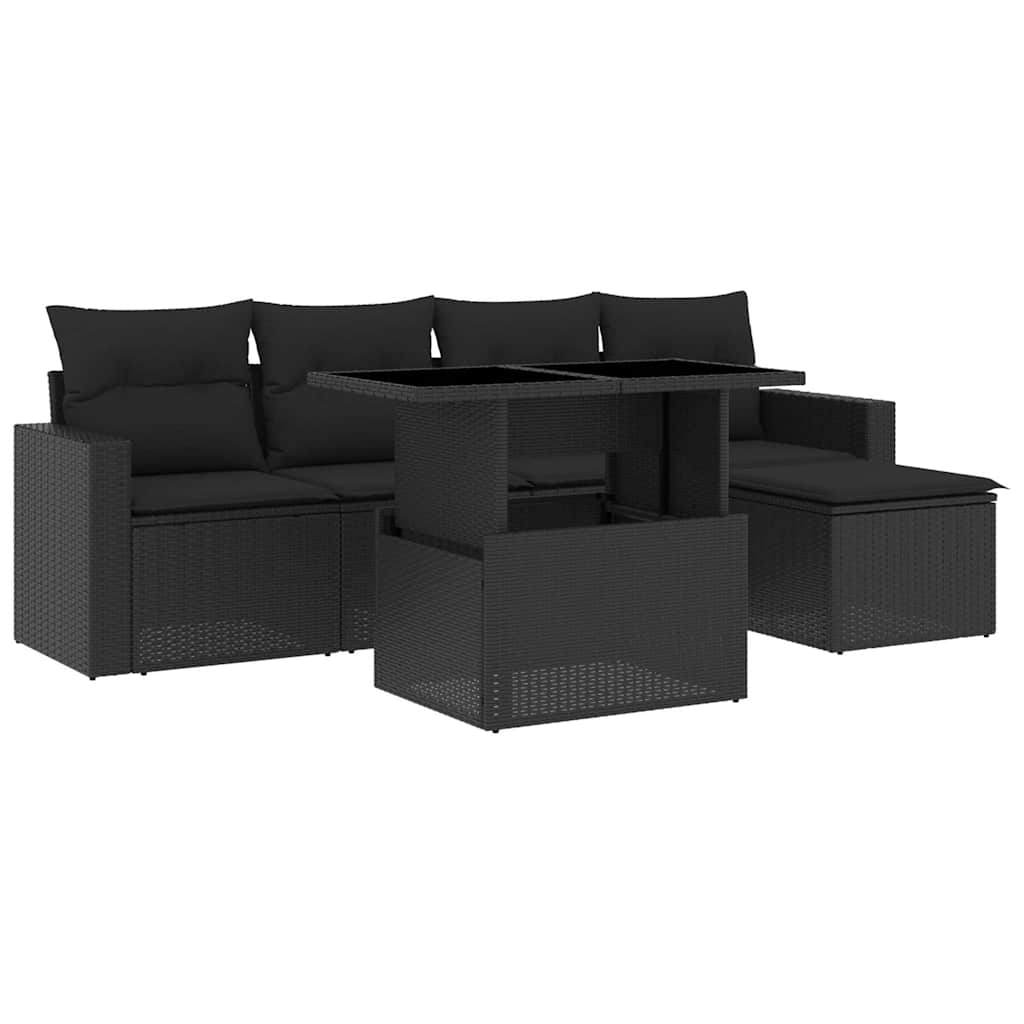 Set Divano da Giardino 6 pz con Cuscini Nero in Polyrattan - homemem39