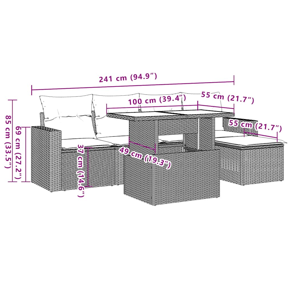 Set Divano da Giardino 6 pz con Cuscini Nero in Polyrattan - homemem39