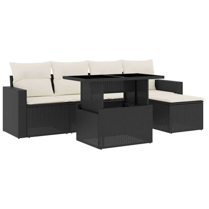 Set Divano da Giardino 6 pz con Cuscini Nero in Polyrattan - homemem39