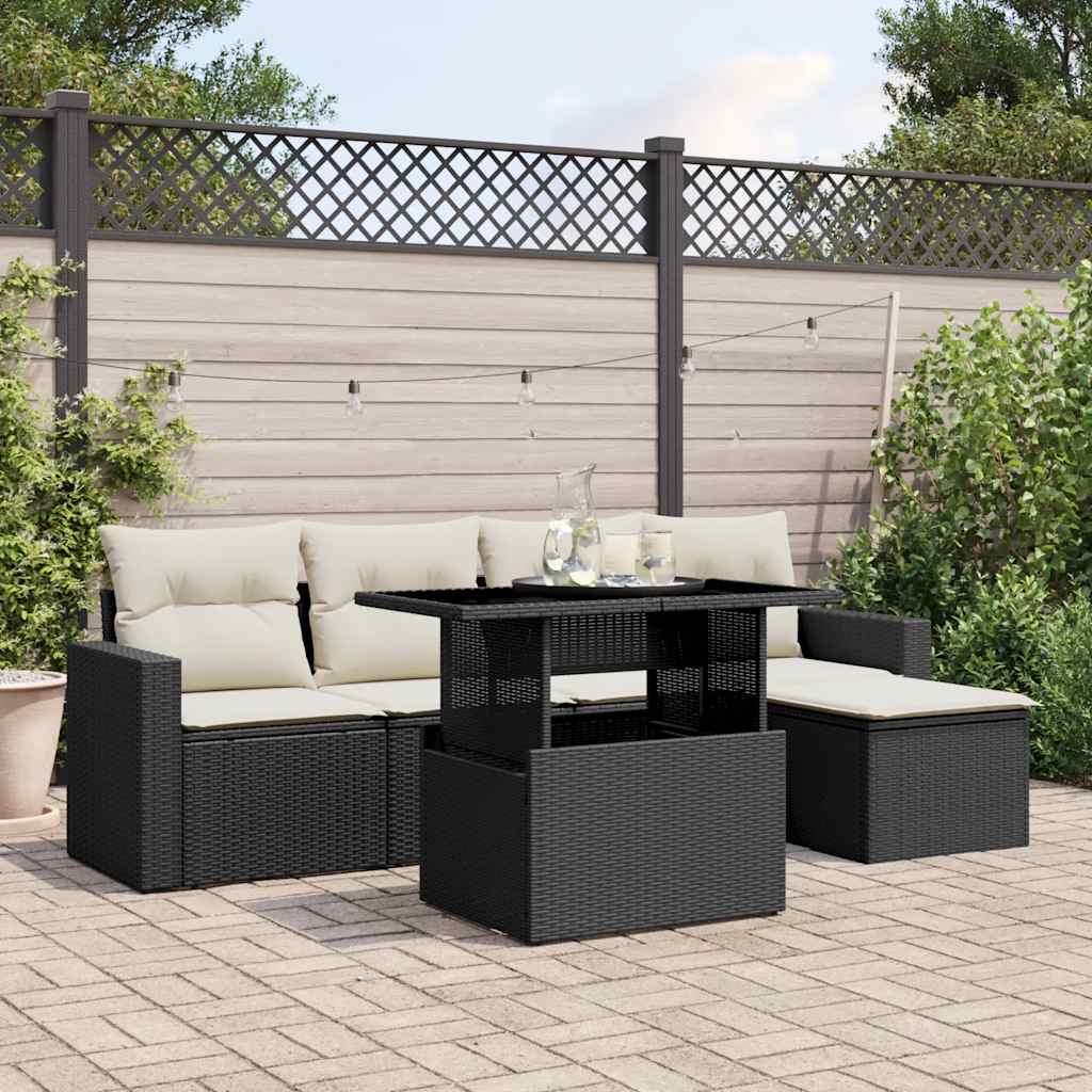 Set Divano da Giardino 6 pz con Cuscini Nero in Polyrattan - homemem39