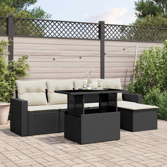 Set Divano da Giardino 6 pz con Cuscini Nero in Polyrattan - homemem39