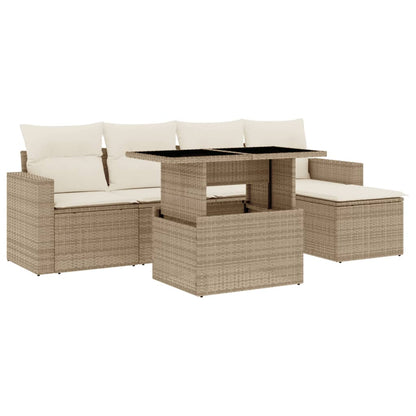 Set Divano da Giardino 6 pz con Cuscini Beige in Polyrattan - homemem39