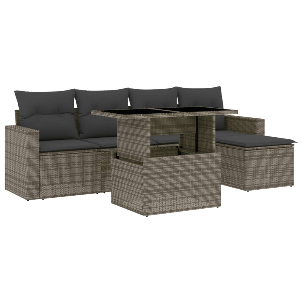 Set Divano da Giardino 6 pz con Cuscini Grigio in Polyrattan