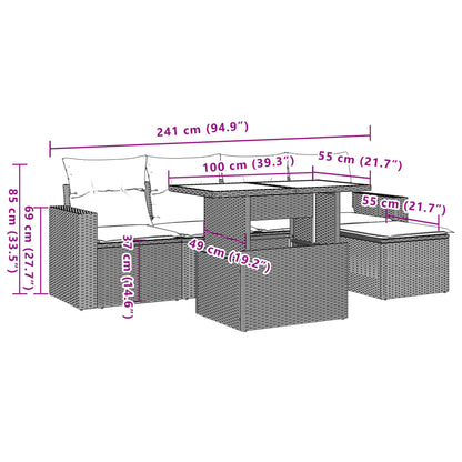 Set Divano da Giardino 6 pz con Cuscini Grigio in Polyrattan