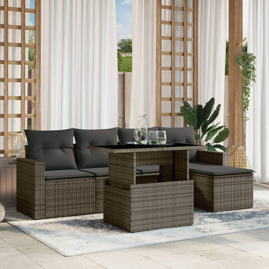 Set Divano da Giardino 6 pz con Cuscini Grigio in Polyrattan - homemem39