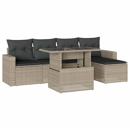 Set Divano da Giardino 6pz con Cuscini Grigio Chiaro Polyrattan - homemem39