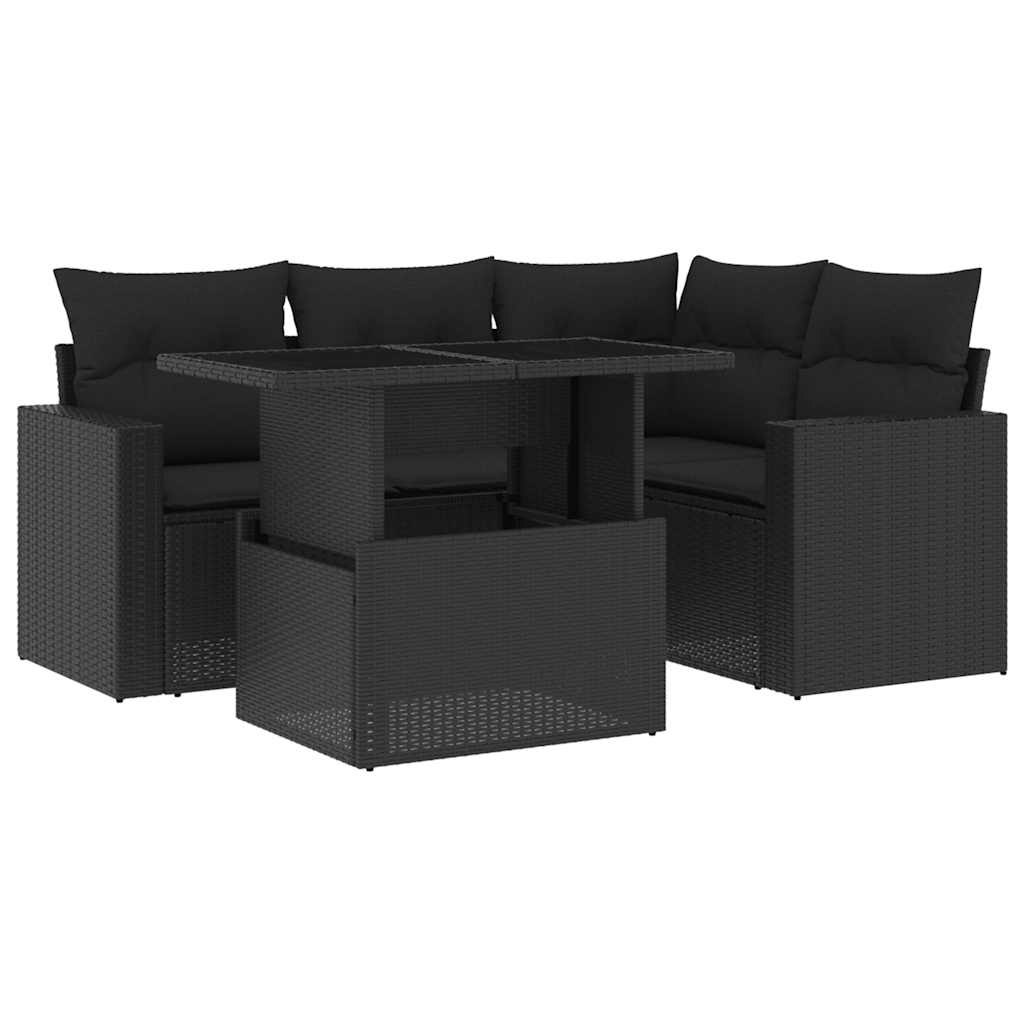 Set Divani da Giardino 5 pz con Cuscini in Polyrattan Nero | homemem39