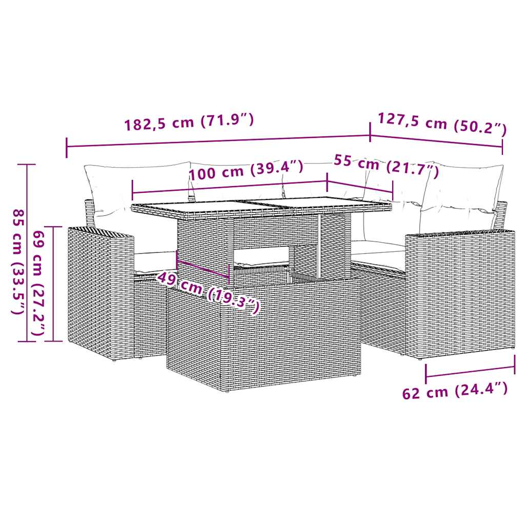 Set Divani da Giardino 5 pz con Cuscini in Polyrattan Nero | homemem39