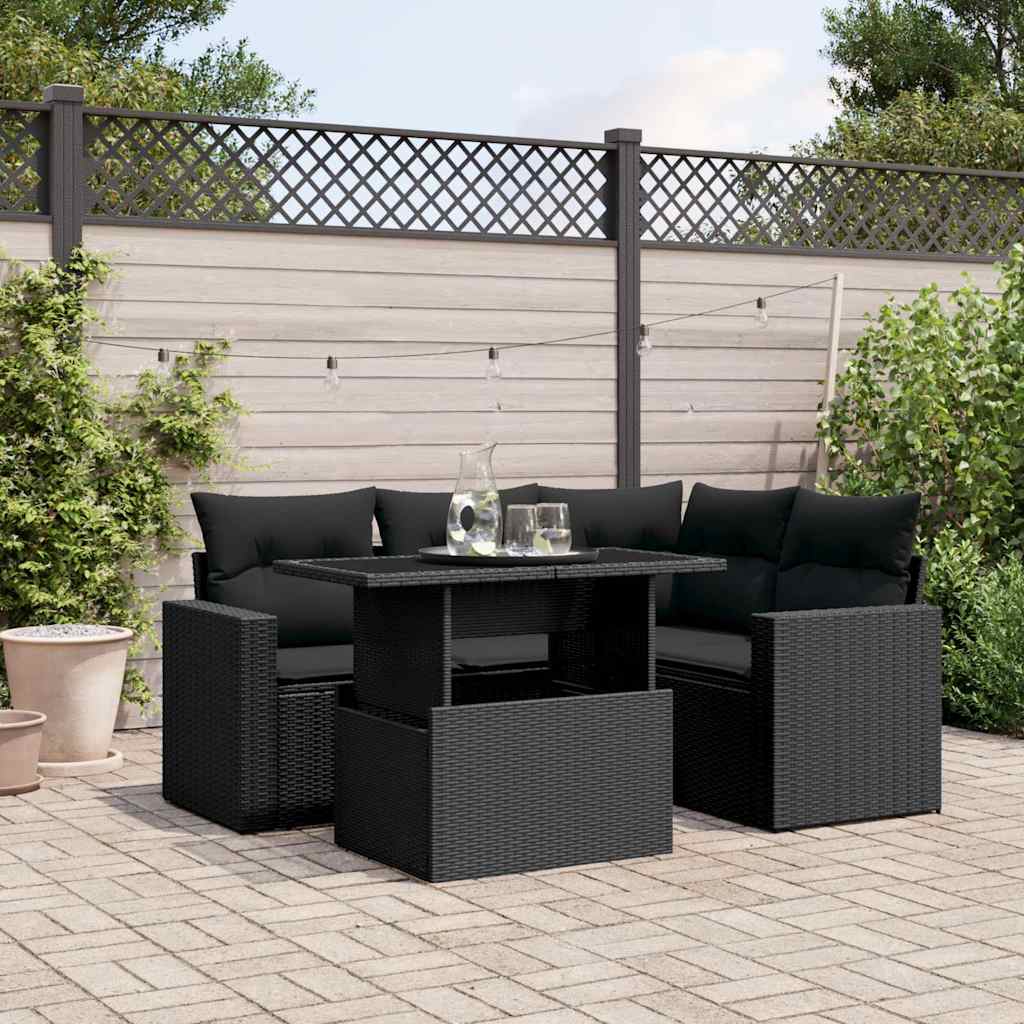 Set Divani da Giardino 5 pz con Cuscini in Polyrattan Nero | homemem39