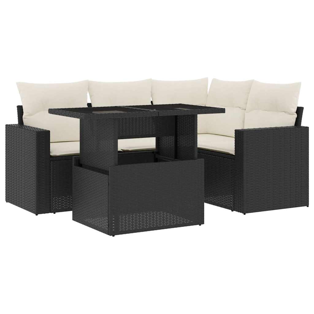 Set Divani da Giardino 5 pz con Cuscini in Polyrattan Nero | homemem39