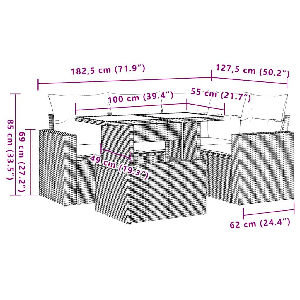 Set Divani da Giardino 5 pz con Cuscini in Polyrattan Nero | homemem39