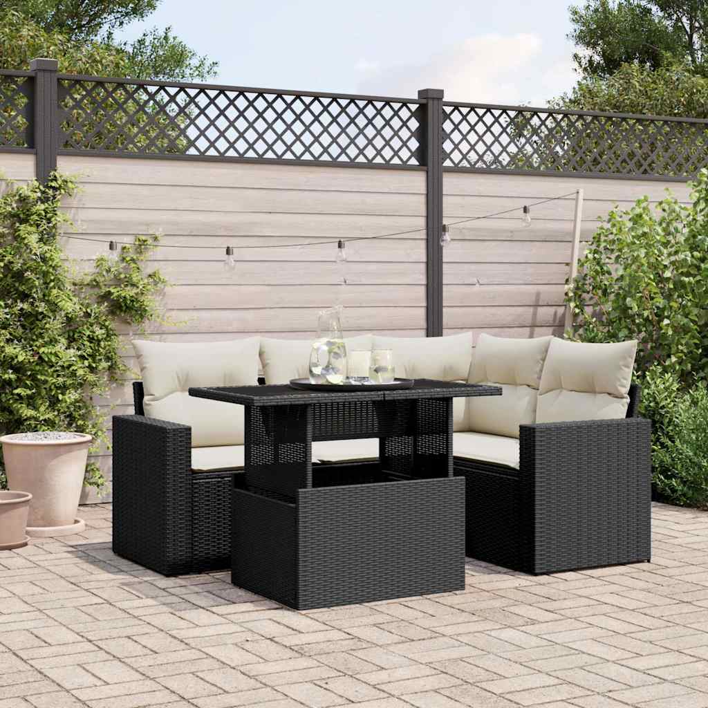 Set Divani da Giardino 5 pz con Cuscini in Polyrattan Nero | homemem39