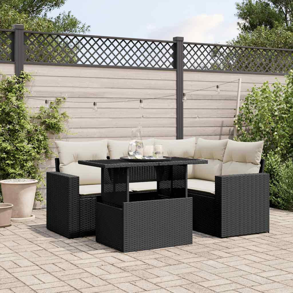Set Divani da Giardino 5 pz con Cuscini in Polyrattan Nero - homemem39