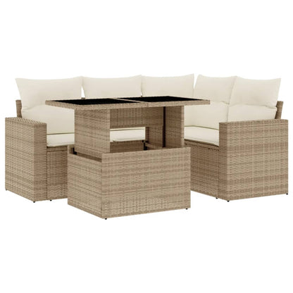 Set Divano da Giardino 5 pz con Cuscini Beige in Polyrattan - homemem39