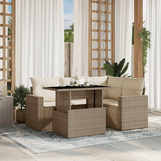 Set Divano da Giardino 5 pz con Cuscini Beige in Polyrattan - homemem39