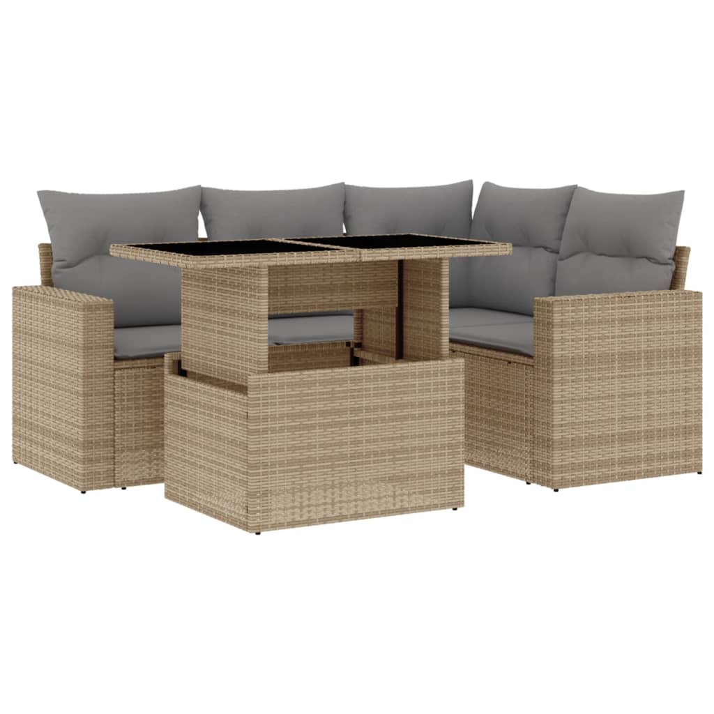 Set Divano da Giardino 5 pz con Cuscini Beige in Polyrattan - homemem39