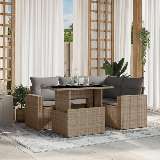 Set Divano da Giardino 5 pz con Cuscini Beige in Polyrattan - homemem39