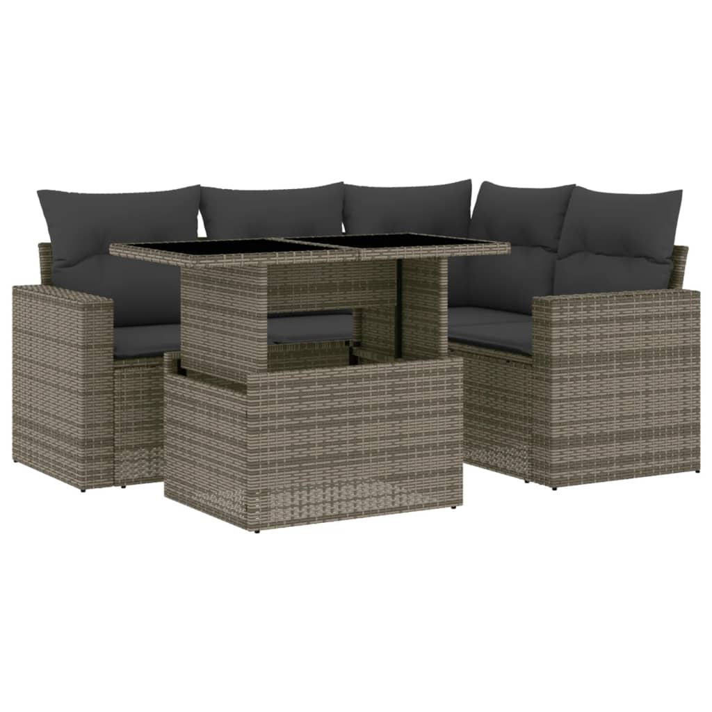 Set Divano da Giardino 5 pz con Cuscini Grigio in Polyrattan - homemem39