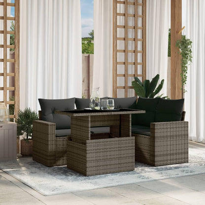 Set Divano da Giardino 5 pz con Cuscini Grigio in Polyrattan - homemem39