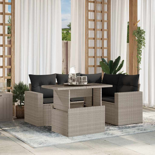 Set Divano da Giardino 5pz con Cuscini Grigio Chiaro Polyrattan - homemem39