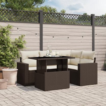 Set Divano da Giardino 5 pz con Cuscini Marrone in Polyrattan - homemem39