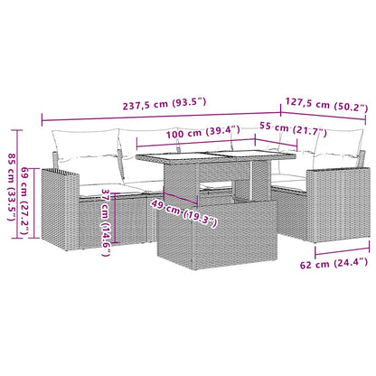 Set Divano da Giardino 6 pz con Cuscini Nero in Polyrattan - homemem39