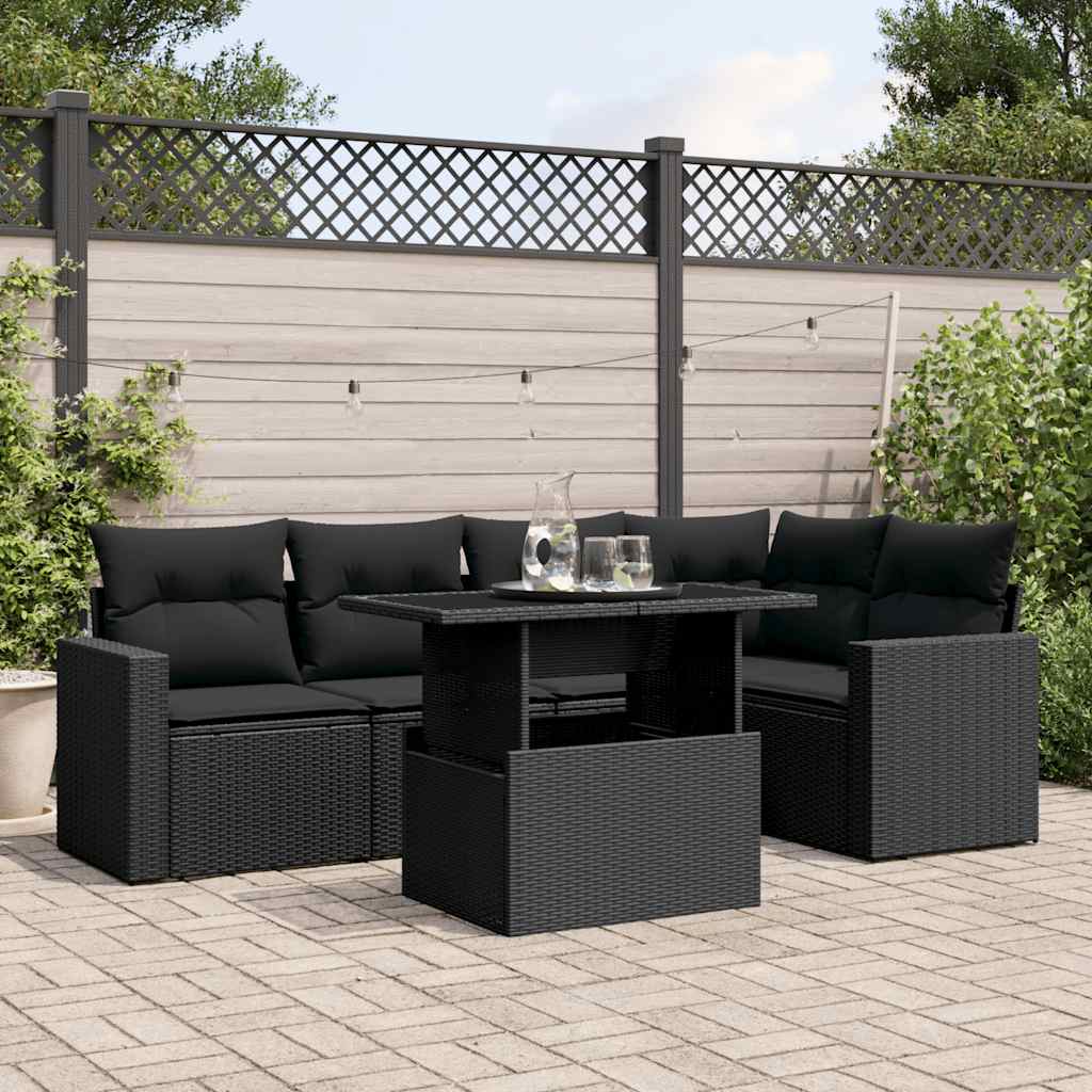 Set Divano da Giardino 6 pz con Cuscini Nero in Polyrattan | homemem39