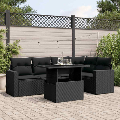 Set Divano da Giardino 6 pz con Cuscini Nero in Polyrattan | homemem39