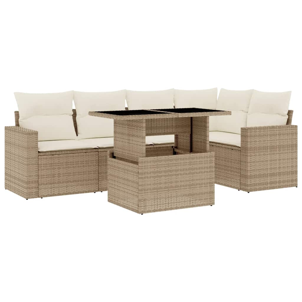 Set Divano da Giardino 6 pz con Cuscini Beige in Polyrattan - homemem39