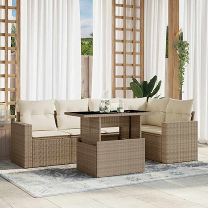 Set Divano da Giardino 6 pz con Cuscini Beige in Polyrattan - homemem39