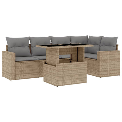 Set Divano da Giardino 6 pz con Cuscini Beige in Polyrattan