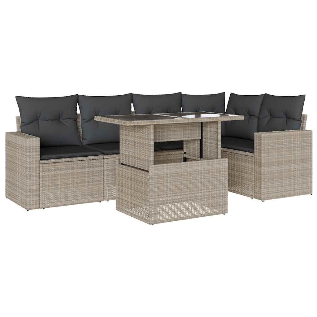 Set Divano da Giardino 6pz con Cuscini Grigio Chiaro Polyrattan - homemem39