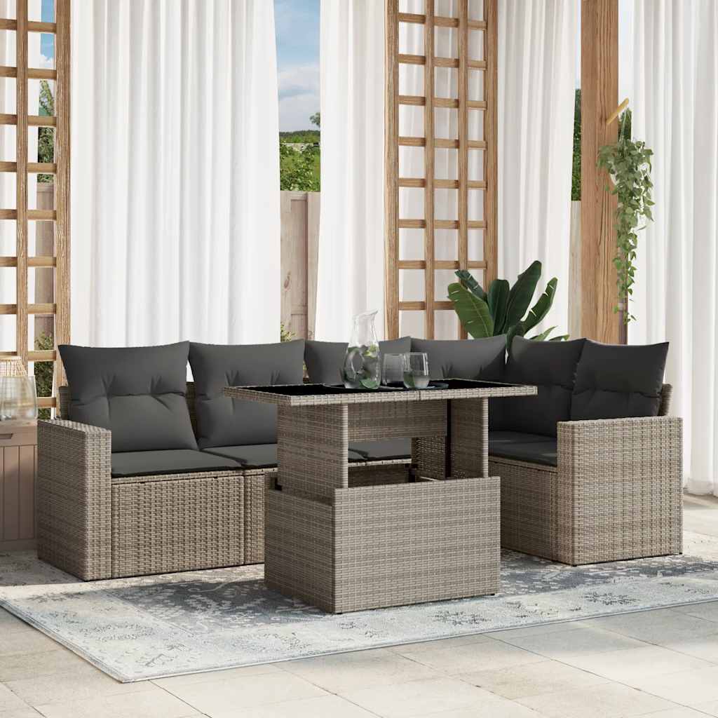 Set Divano da Giardino 6pz con Cuscini Grigio Chiaro Polyrattan - homemem39