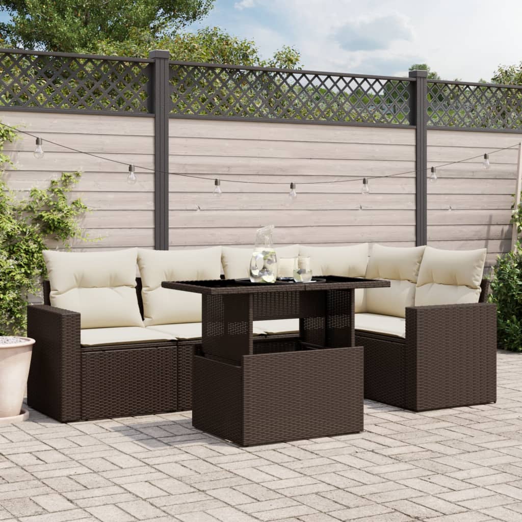 Set Divano da Giardino 6 pz con Cuscini Marrone in Polyrattan - homemem39