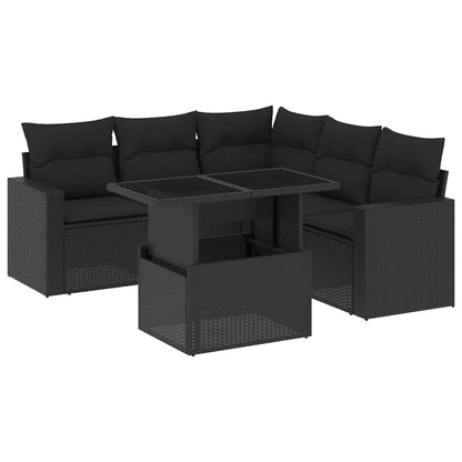 Set Divano da Giardino 6 pz con Cuscini Nero in Polyrattan - homemem39