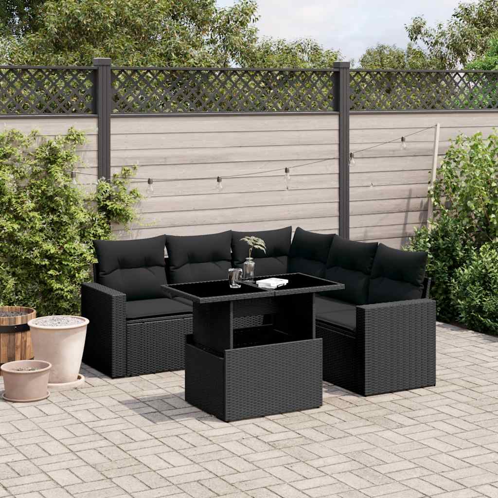Set Divano da Giardino 6 pz con Cuscini Nero in Polyrattan | homemem39