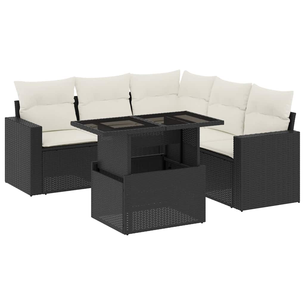Set Divano da Giardino 6 pz con Cuscini Nero in Polyrattan | homemem39