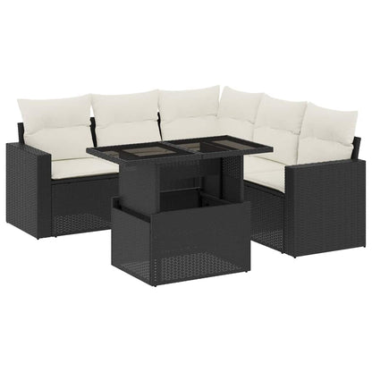 Set Divano da Giardino 6 pz con Cuscini Nero in Polyrattan | homemem39