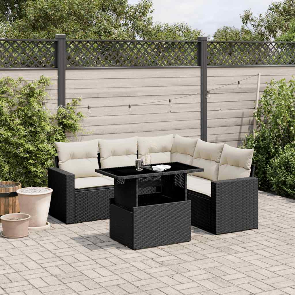 Set Divano da Giardino 6 pz con Cuscini Nero in Polyrattan | homemem39