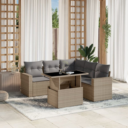 Set Divano da Giardino 6 pz con Cuscini Beige in Polyrattan - homemem39