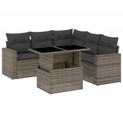 Set Divano da Giardino 6 pz con Cuscini Grigio in Polyrattan - homemem39