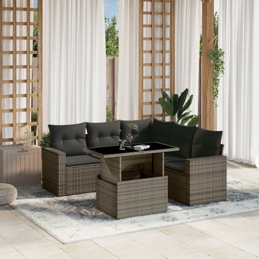 Set Divano da Giardino 6 pz con Cuscini Grigio in Polyrattan - homemem39